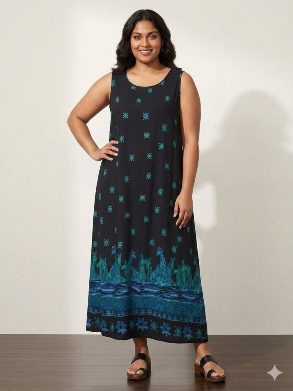 Vtg California Krush Maxi Dress Womens 3X Sleeveless Zebra Giraffe Safari I09